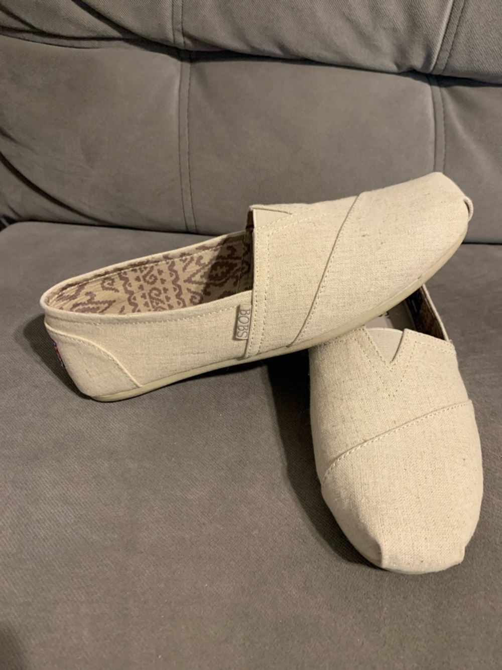 BOBS from Skechers Women's Slip-On Flats in Beige Canvas